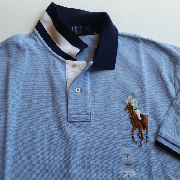 NEW Men Ralph Lauren Mesh Polo Shirt Blue - Picture 2 of 4